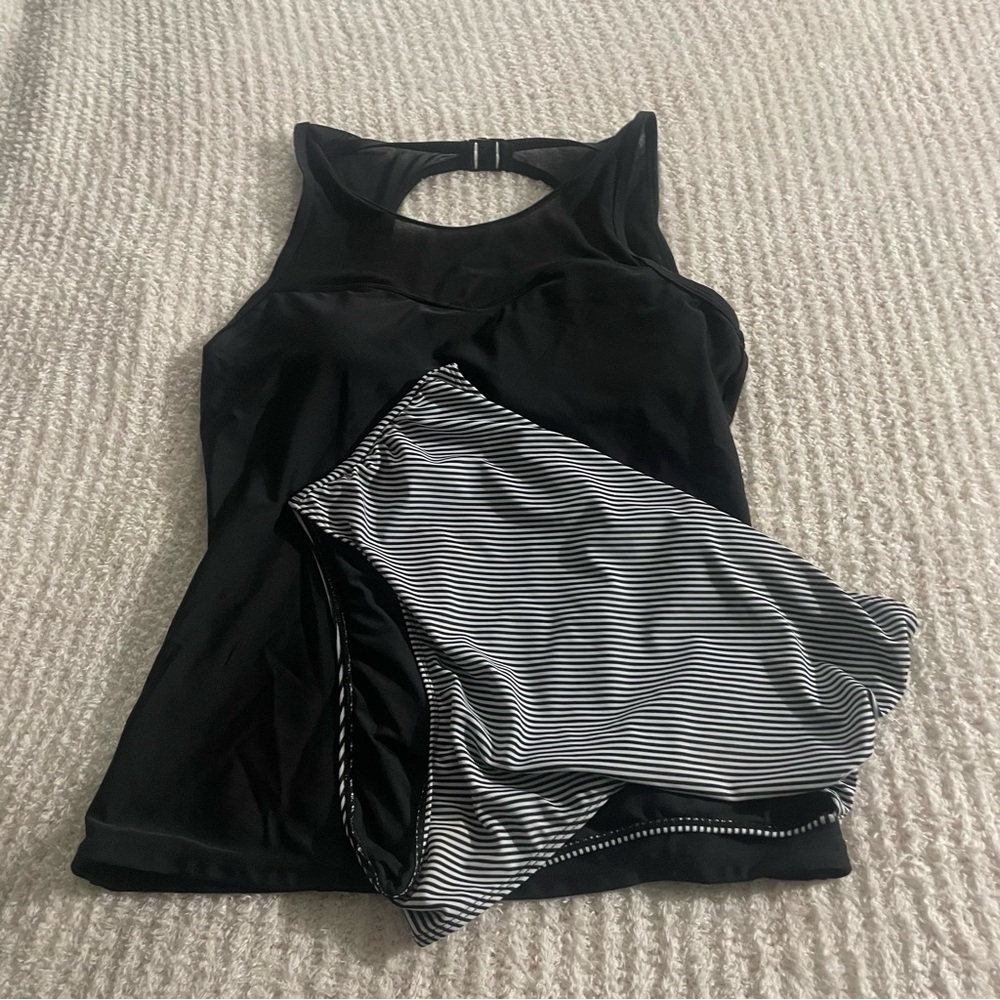 Black and White Striped Swimsuit Set